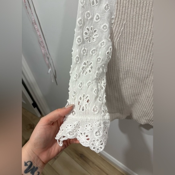 LIKE NEW- Rebecca Taylor Women's Eyelet Sleeve Sweater Ivory/White Size M - Picture 4 of 9